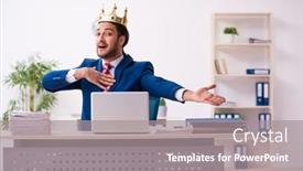  Presentation with office king - Presentation design having young-king-businessman-employee-working background and a gray colored foreground
