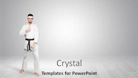  Presentation with trainer - Amazing PPT theme having young kung-fu trainer fighting backdrop and a light gray colored foreground