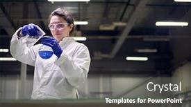  Presentation with lab coat - Amazing theme having young-lab-woman-in-glasses backdrop and a gray colored foreground