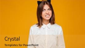  Presentation with social emotional learning - Amazing slide deck having young lady dressed in crazy backdrop and a gold colored foreground