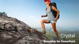  Presentation with backpack - Amazing slide deck having young-lady-hiker-with-backpack backdrop and a dark gray colored foreground
