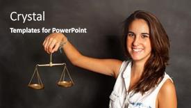  Presentation with balance - Theme having young-lady-holding-a-balance background and a dark gray colored foreground