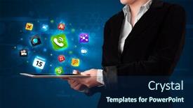  Presentation with lady - Slides with young-lady-holding-a-tablet background and a navy blue colored foreground