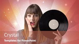  Presentation with vinyl record - Cool new presentation design with young lady holding vinyl record on a red background with lights shining behind her backdrop and a red colored foreground