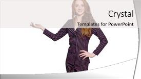  Presentation with retro - Colorful PPT theme enhanced with young lady in striped retro backdrop and a  colored foreground