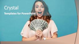  Presentation with lady - Slides with young lady isolated over blue background and a light blue colored foreground