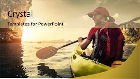  Presentation with power plug calm - PPT theme having young lady paddling the kayak background and a blonde colored foreground