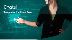  Presentation with high tech - Presentation theme consisting of young lady pressing high tech background and a  colored foreground