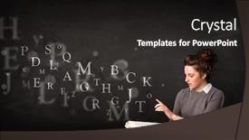  Presentation with alphabet - PPT theme having chalkboard history - young lady reading a book background and a dark gray colored foreground