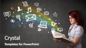  Presentation with multimedia - PPT theme consisting of young lady reading a book background and a dark gray colored foreground