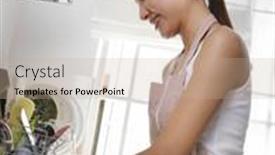  Presentation with lady - PPT theme enhanced with young-lady-scrubbing-the-plate background and a coral colored foreground