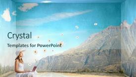  Presentation with lady - PPT layouts enhanced with young-lady-sitting-on-floor background and a cool aqua colored foreground