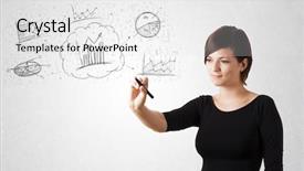  Presentation with sketching - Presentation enhanced with service training - young lady sketching financial chart background and a white colored foreground