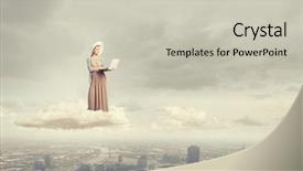  Presentation with cloud - Beautiful slide set featuring young lady standing on cloud backdrop and a  colored foreground