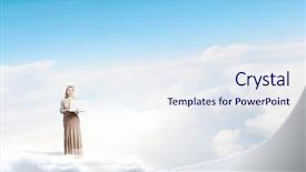  Presentation with cloud - PPT layouts with young lady standing on cloud background and a sky blue colored foreground