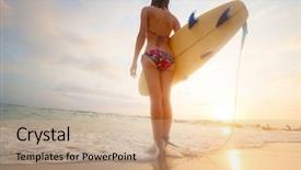  Presentation with lady - Audience pleasing PPT theme consisting of young lady standing with surf backdrop and a  colored foreground