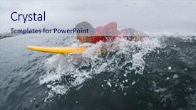  Presentation with ocean wave - Slide deck consisting of young lady surfer trying to catch the wave in the ocean background and a sky blue colored foreground