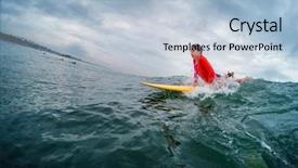  Presentation with ocean wave - Slide deck having young lady surfer trying to catch the wave in the ocean background and a light blue colored foreground