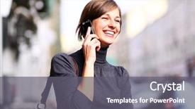  Presentation with lady - PPT layouts featuring young lady talking on mobile background and a gray colored foreground