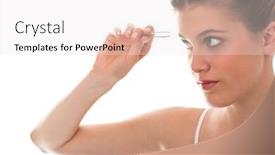  Presentation with lady - PPT theme with young-lady-using-tweezers background and a white colored foreground
