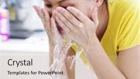  Presentation with lady - Slides featuring young lady washing her face background and a coral colored foreground
