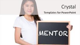  Presentation with mentor - Colorful PPT theme enhanced with young lady with black board and showing a word mentor backdrop and a light gray colored foreground