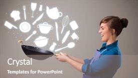  Presentation with accessories - Cool new presentation theme with young lady with kitchen accessories backdrop and a gray colored foreground