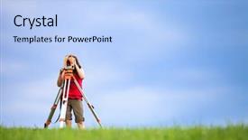  Presentation with surveyor - Slides enhanced with young land surveyor at work background and a light blue colored foreground