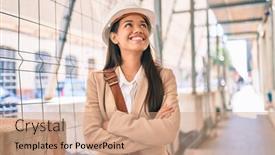  Presentation with smiling little girl - PPT layouts enhanced with young-latin-architect-girl-smiling background and a coral colored foreground