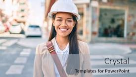  Presentation with architect - PPT layouts featuring young-latin-architect-girl-smiling background and a light blue colored foreground