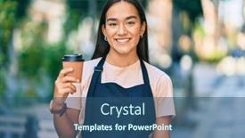  Presentation with coffee shop - Cool new PPT theme with young-latin-barista-girl-smiling backdrop and a ocean colored foreground