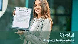  Presentation with contract - Beautiful slide deck featuring young-latin-businesswoman-smiling-happy backdrop and a ocean colored foreground