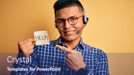  Presentation with overworked - Slides with young-latin-call-center-agent background and a ocean colored foreground