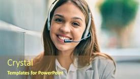  Presentation with call center agent reporting - Colorful presentation theme enhanced with young-latin-call-center-aget backdrop and a tawny brown colored foreground