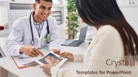  Presentation with baby doctor - Presentation enhanced with young-latin-couple-doctor background and a soft green colored foreground