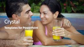  Presentation with orange juice - Presentation theme enhanced with attractive senior african american woman background and a sky blue colored foreground.