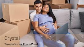  Presentation with new baby - Presentation having young-latin-couple-expecting-baby background and a coral colored foreground