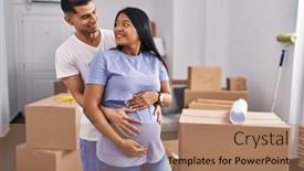  Presentation with new baby - Slides with young-latin-couple-expecting-baby background and a coral colored foreground