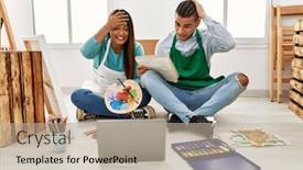  Presentation with paint art - Slide deck with young-latin-couple-having-online background and a  colored foreground