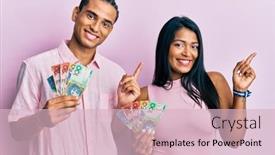  Presentation with australian - Cool new PPT theme with young-latin-couple-holding-australian backdrop and a lemonade colored foreground