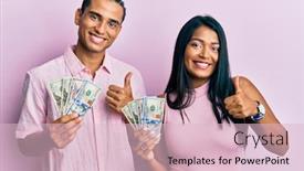  Presentation with young happy couple - PPT theme consisting of young-latin-couple-holding-dollars background and a lemonade colored foreground