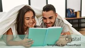  Presentation with reading - Theme enhanced with young-latin-couple-reading-book background and a seafoam green colored foreground