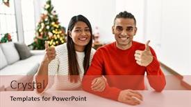  Presentation with young happy couple - PPT theme enhanced with young-latin-couple-sitting background and a red colored foreground