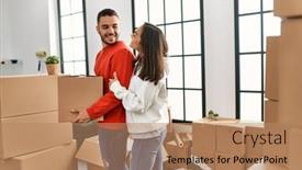  Presentation with young happy couple - Slides consisting of young-latin-couple-smiling-happy background and a coral colored foreground