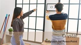  Presentation with young happy couple - PPT layouts enhanced with young-latin-couple-smiling-happy background and a coral colored foreground