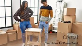  Presentation with young happy couple - Slides enhanced with young-latin-couple-smiling-happy background and a  colored foreground