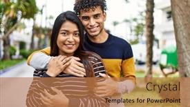  Presentation with young happy couple - Presentation with young-latin-couple-smiling-happy background and a coral colored foreground