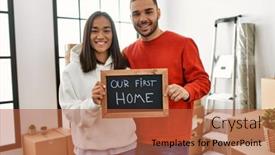  Presentation with young happy couple - Presentation theme with young-latin-couple-smiling-happy background and a  colored foreground