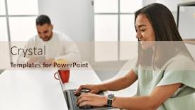  Presentation with laptop - Theme enhanced with young-latin-couple-using-laptop background and a soft green colored foreground