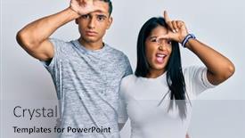  Presentation with casual young people - Presentation theme consisting of young-latin-couple-wearing-casual background and a light blue colored foreground